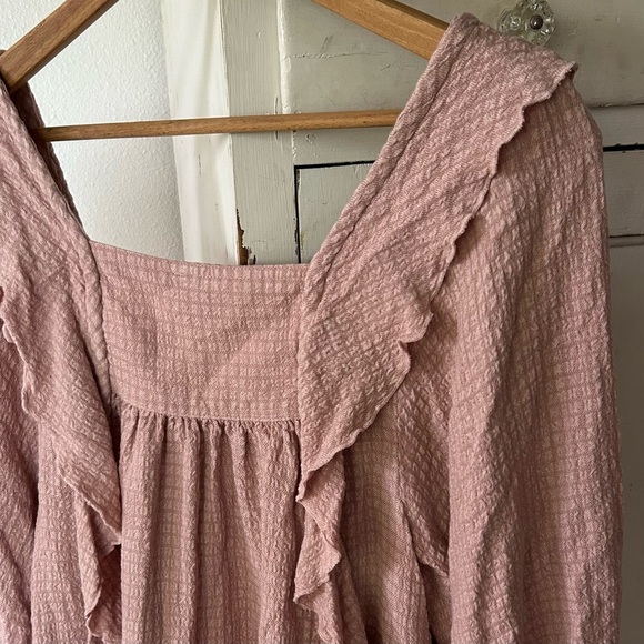 Free People | Women’s mauve waffle knit ballon sleeve square neck shirt, size S - Picture 5 of 9